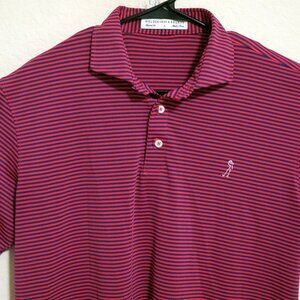 Holderness & Bourne Shirt Mens Large Short Sleeve Golf Polo Red Blue Stripe